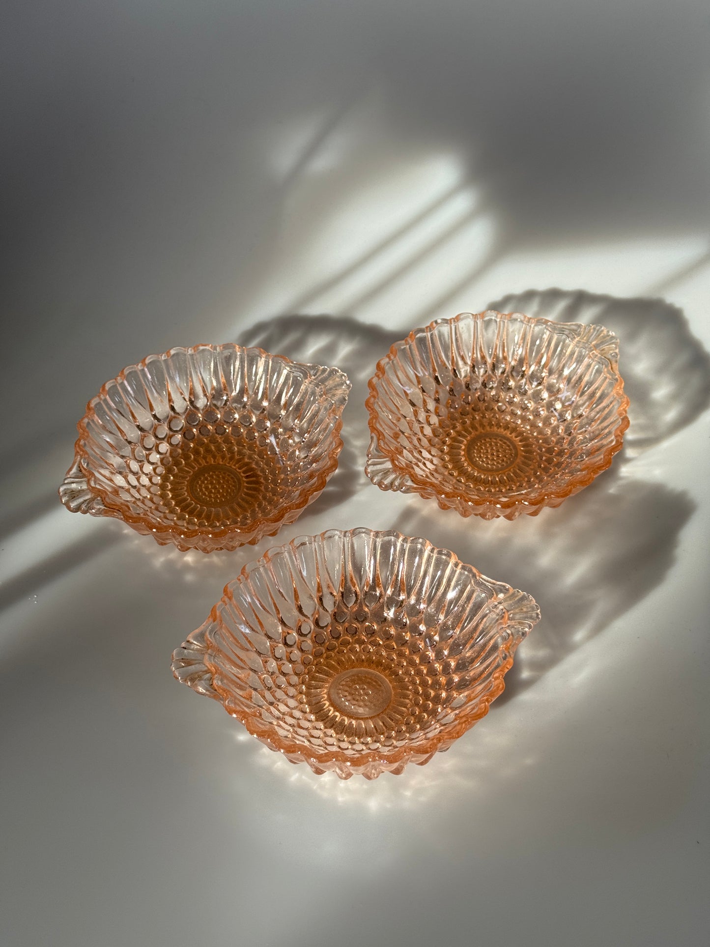 Vintage Pink Glass Dessert Bowls - Art Deco Depression Glass