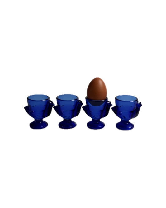 Vintage French Cobalt Blue Chicken-Shaped Glass Egg Cups