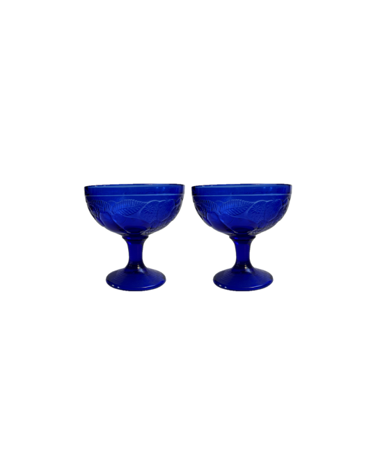 Vintage French Luminarc Cobalt Blue Glass Set (Set of 2)