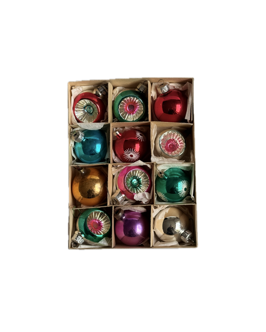 Vintage Box of Mercury Glass Christmas Baubles