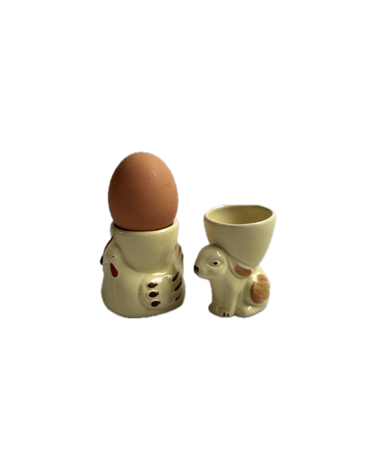 Set of 2 Vintage Egg Cup Holders – Hen and Rabbit Design