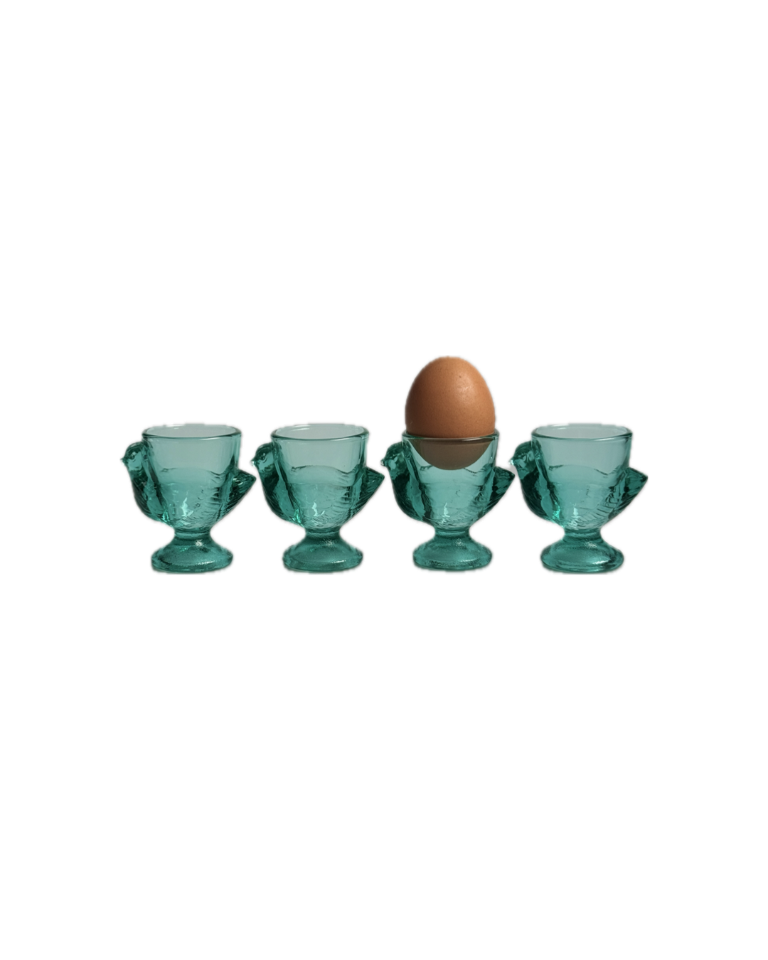 Vintage French Chicken-Shaped Glass Egg Cups (Turquoise/Aqua Blue)