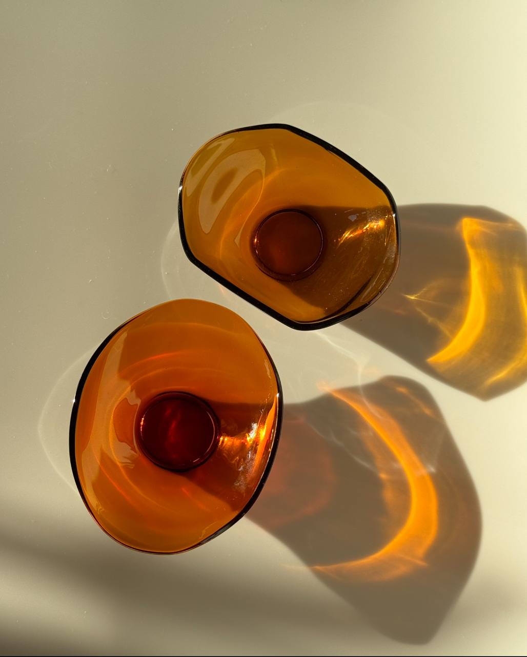 Vintage Mid-Century Amber Glass Trinket Dishes - Set of 2 (1970s)