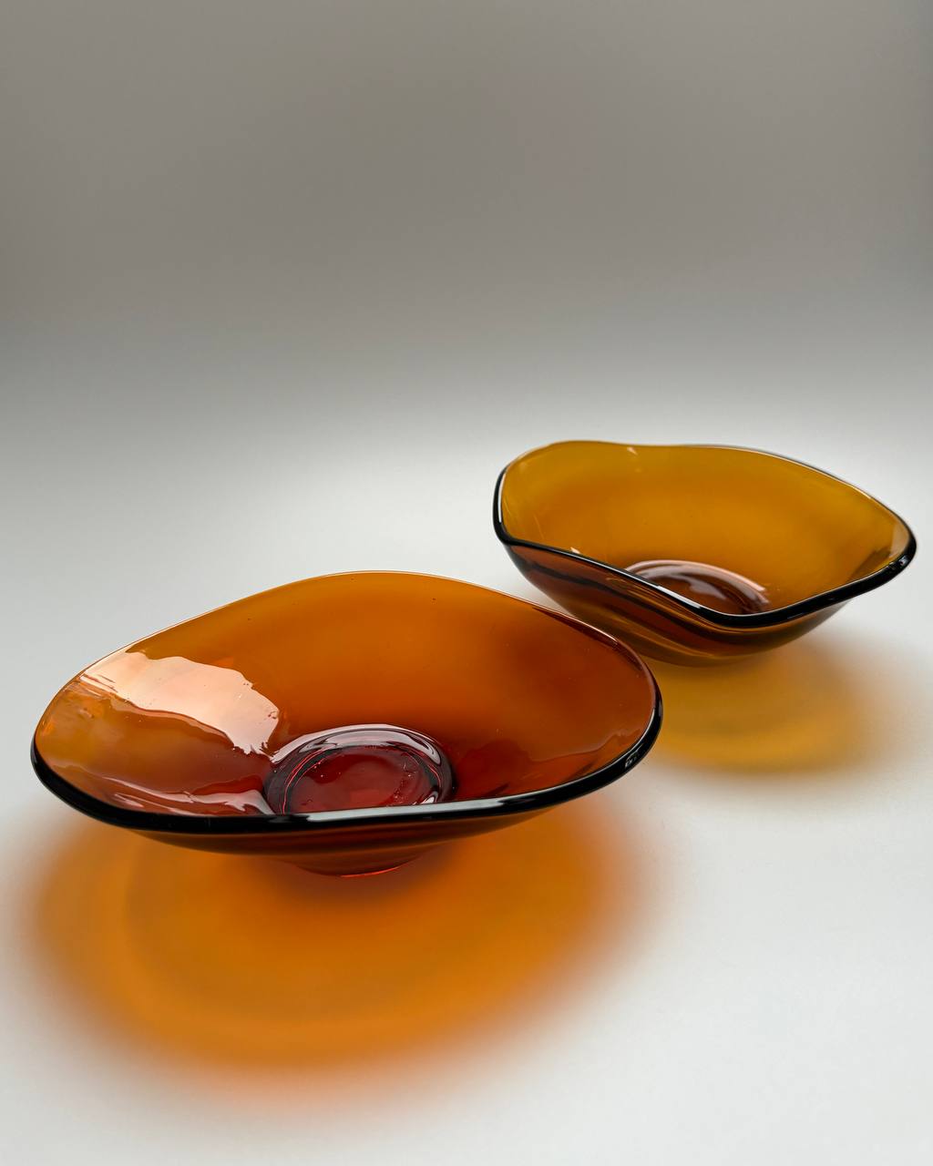 Vintage Mid-Century Amber Glass Trinket Dishes - Set of 2 (1970s)