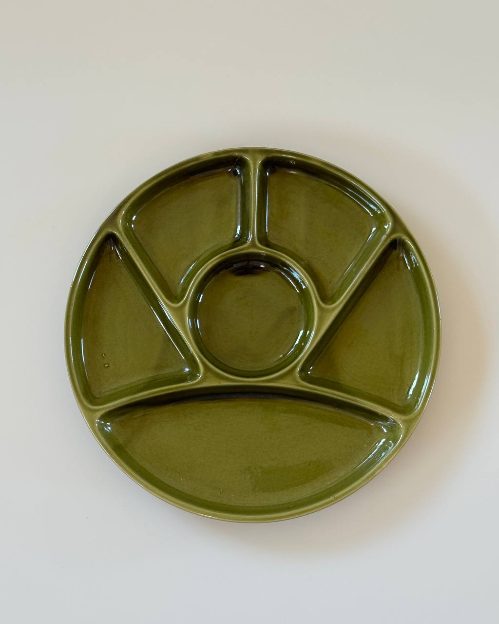 Vintage Japanese Green Glazed Ceramic Divided Plate