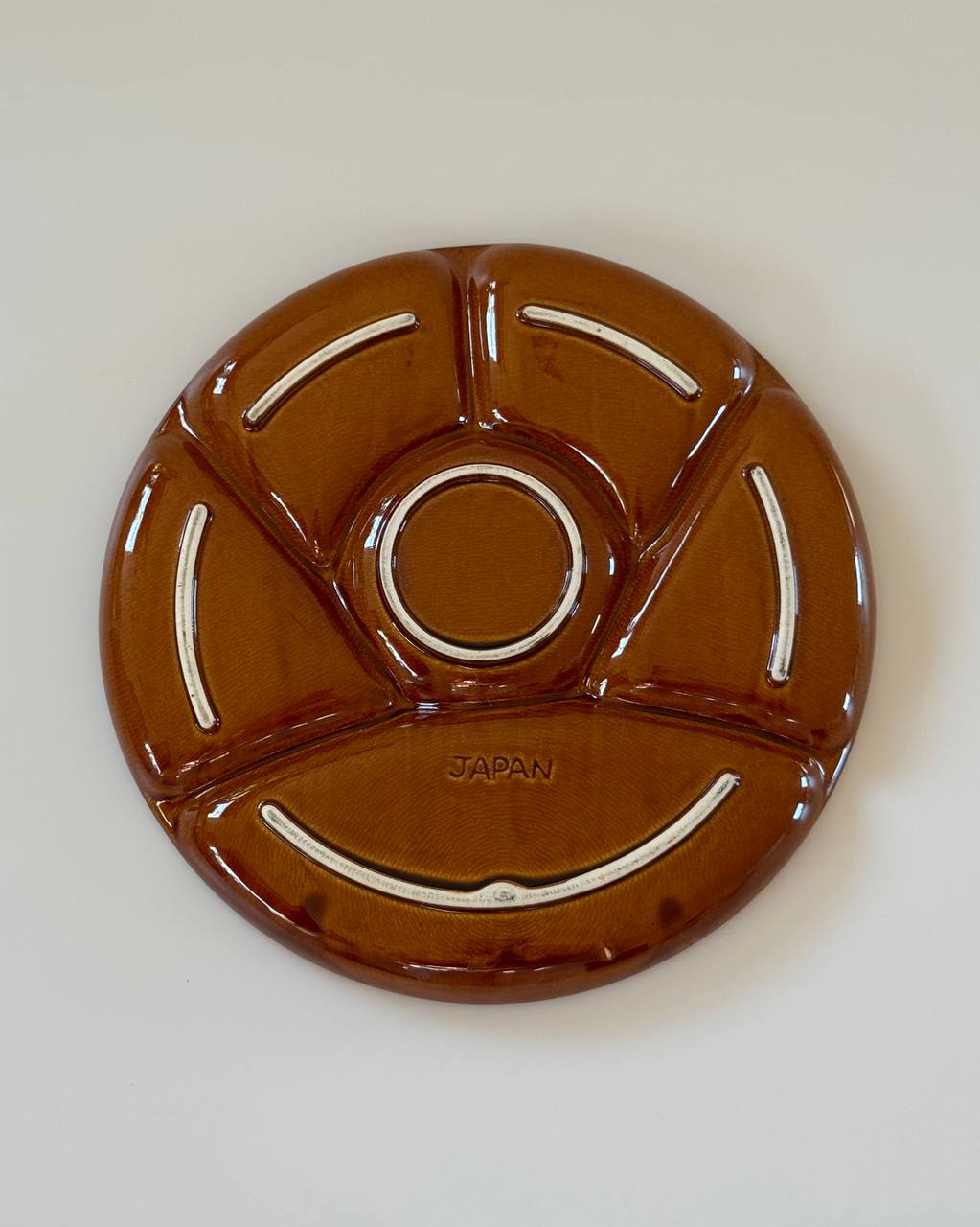 Vintage Japanese Amber Glazed Ceramic Divided Plate