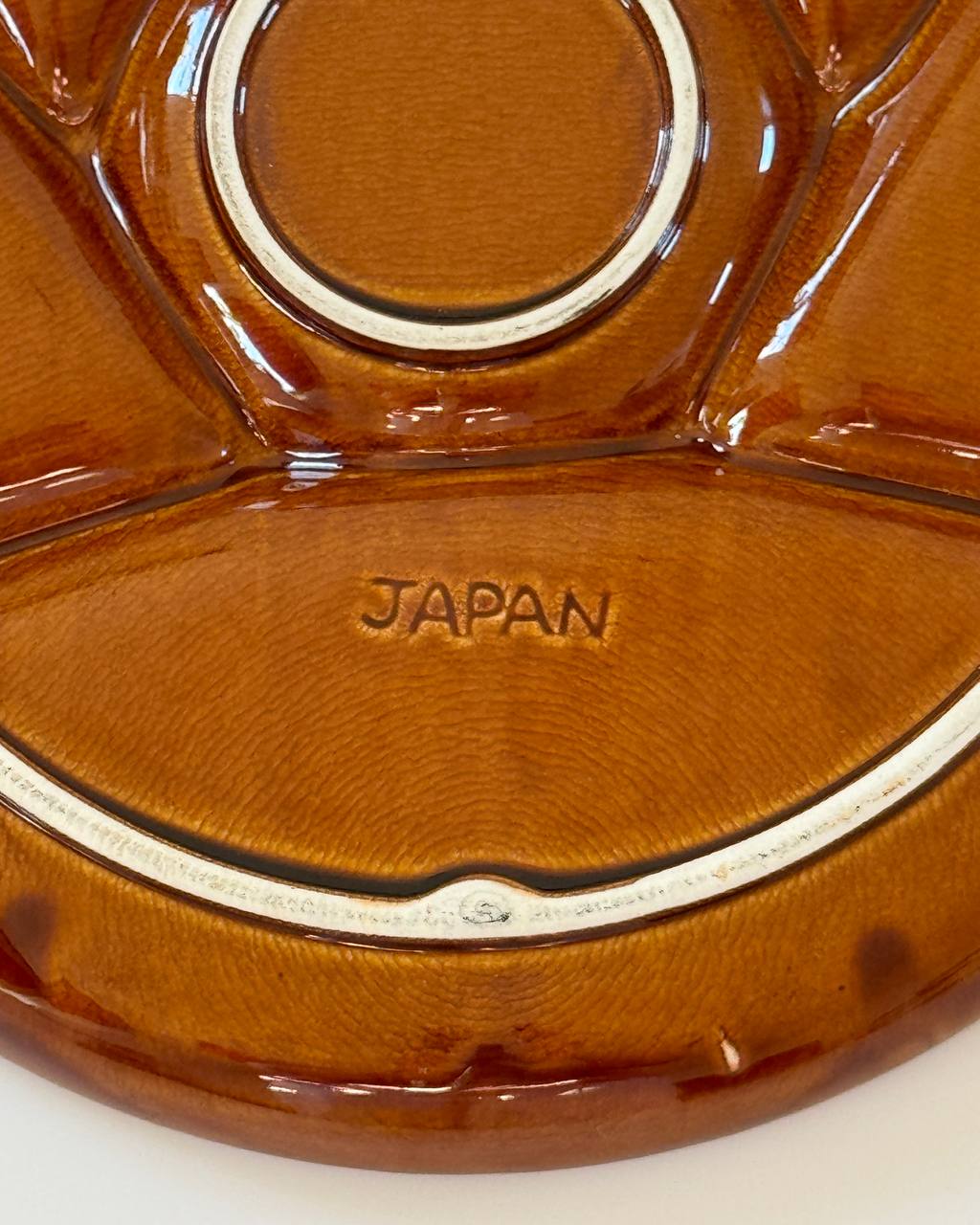 Vintage Japanese Amber Glazed Ceramic Divided Plate