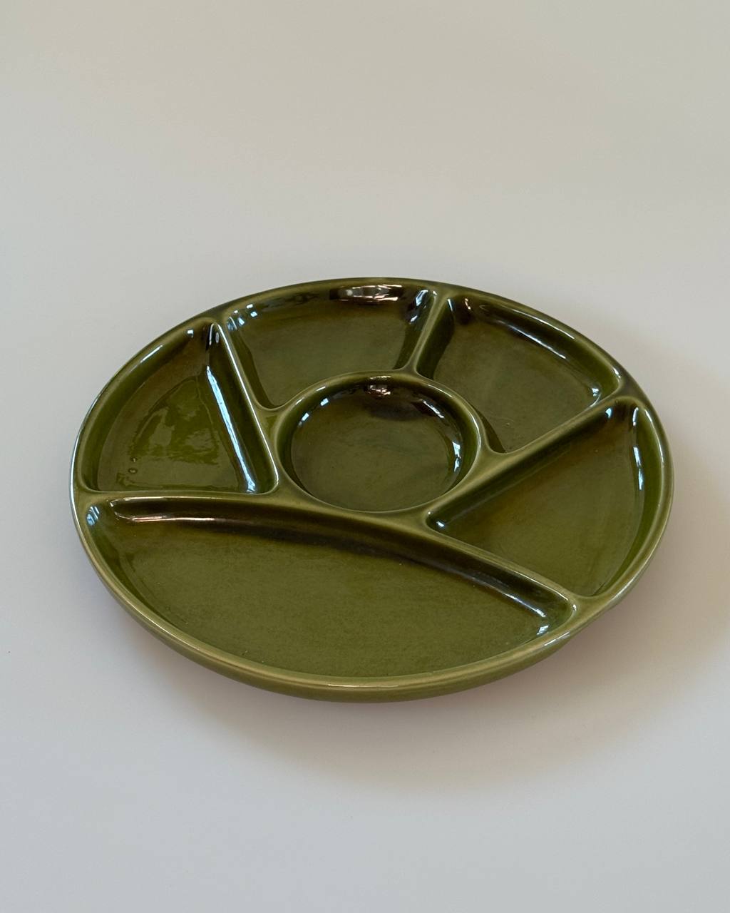 Vintage Japanese Green Glazed Ceramic Divided Plate