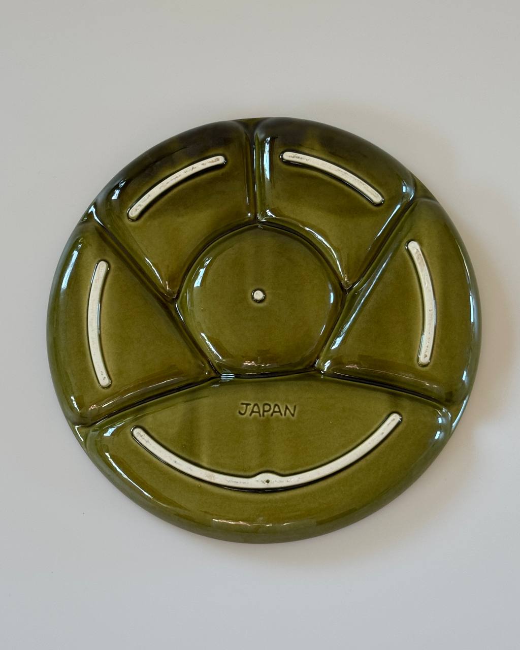 Vintage Japanese Green Glazed Ceramic Divided Plate