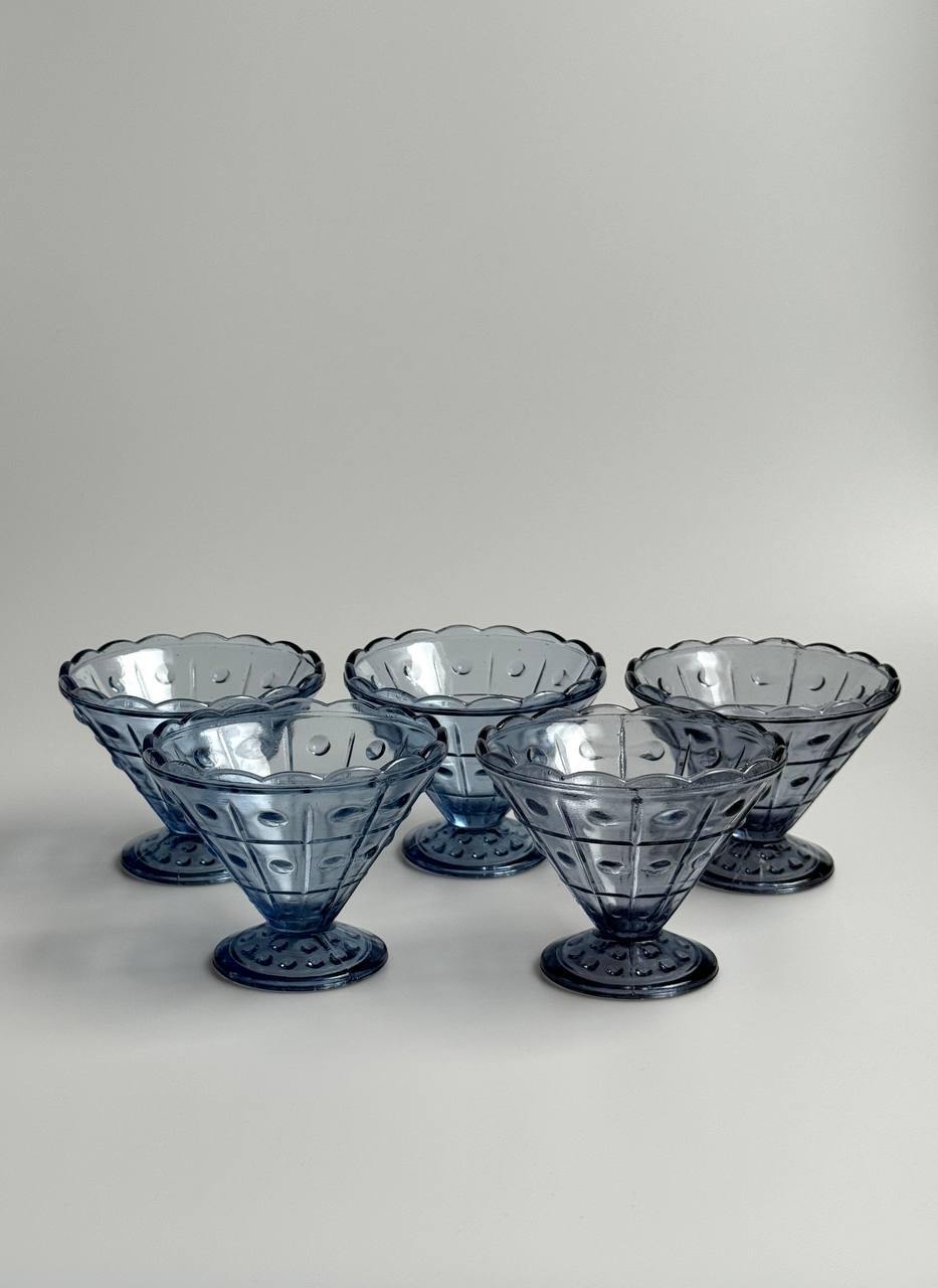 Set of 5 Blue Vintage Dessert Bowls