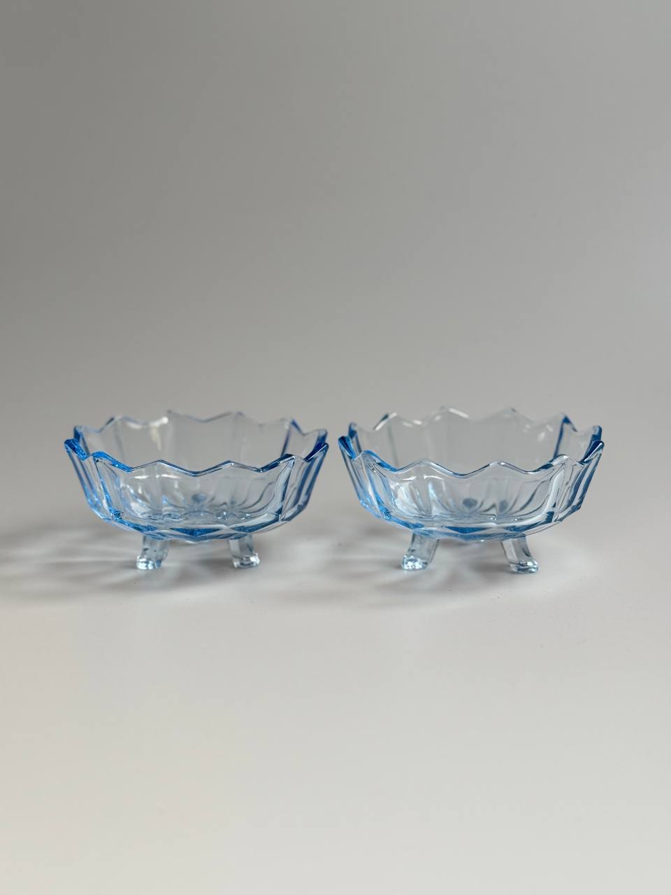 Vintage Pair of Blue Depression Glass Trinket Bowls