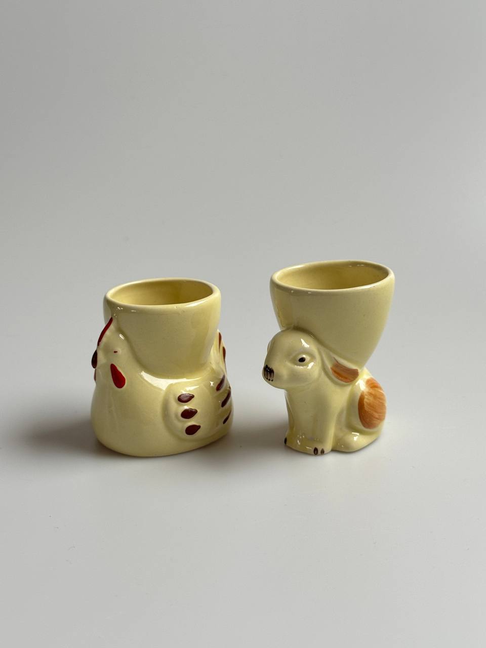 Set of 2 Vintage Egg Cup Holders – Hen and Rabbit Design