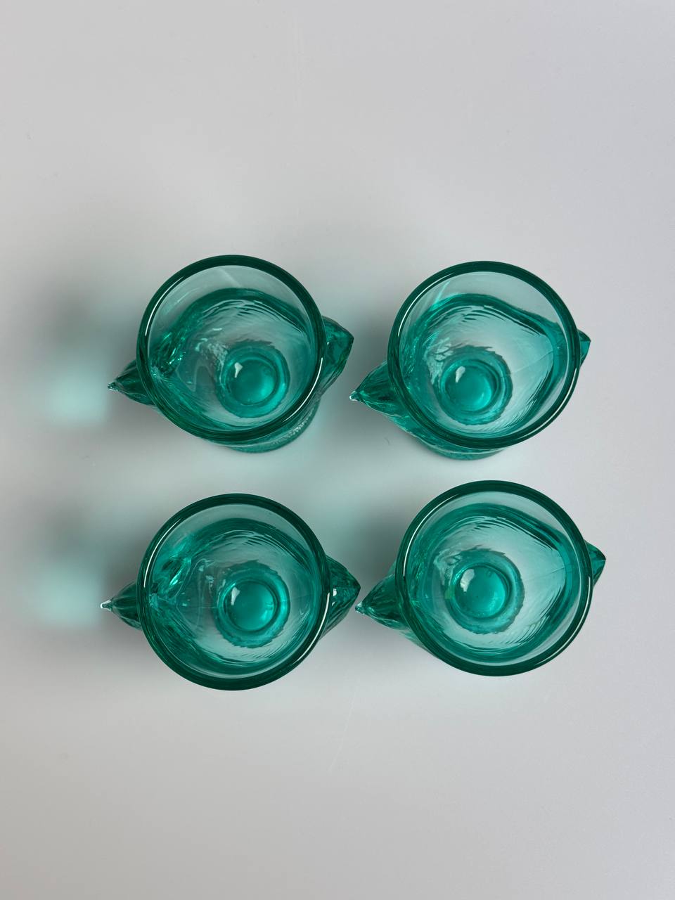 Vintage French Chicken-Shaped Glass Egg Cups (Turquoise/Aqua Blue)