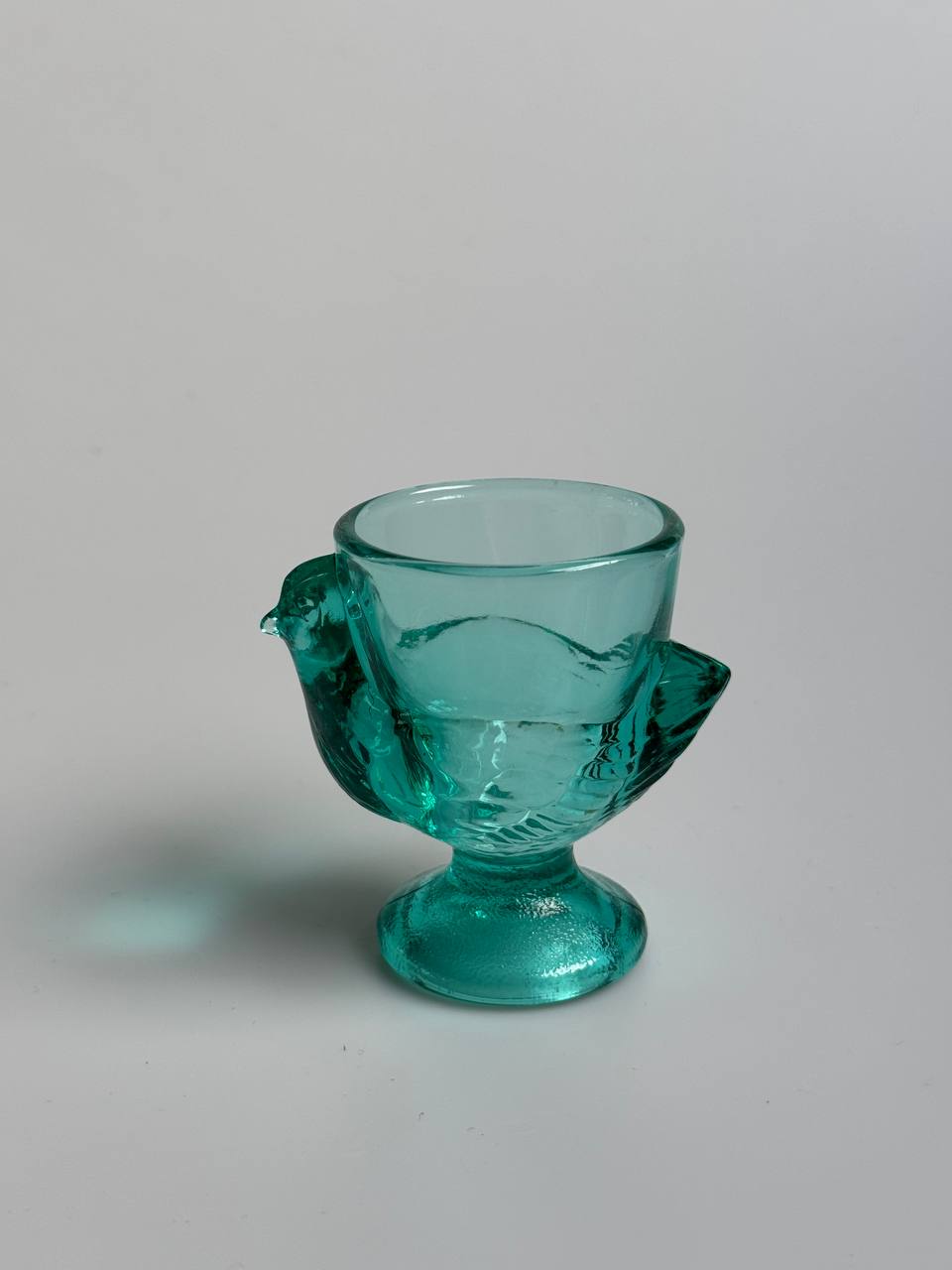 Vintage French Chicken-Shaped Glass Egg Cups (Turquoise/Aqua Blue)